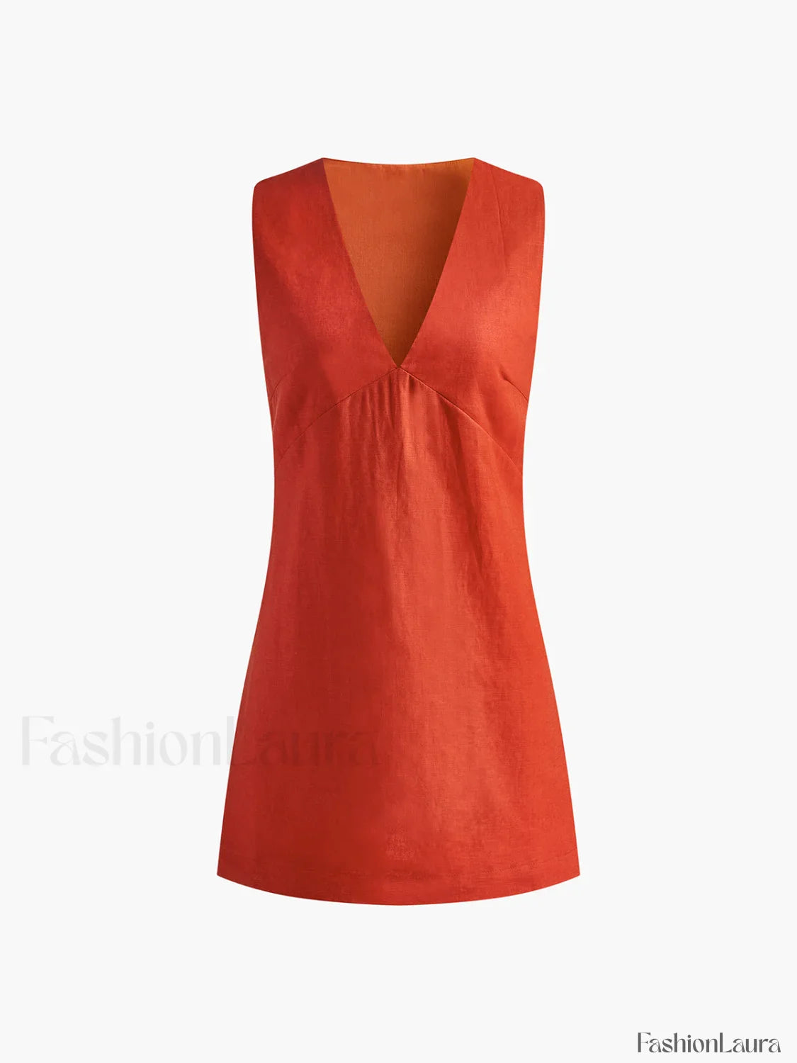 Cotton & Linen V-Neck Short Dress