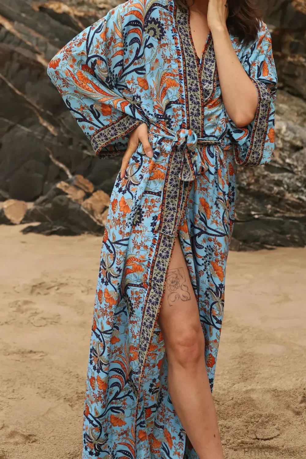 Cotton Rayon Kimono Boho Beach Cover up Loose Dress