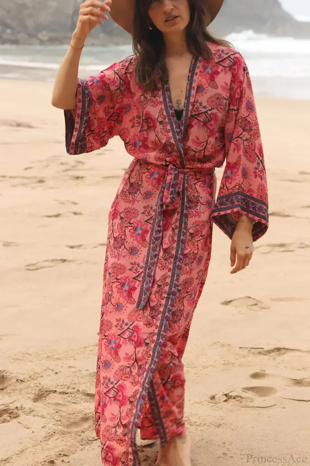 Cotton Rayon Kimono Boho Beach Cover up Loose Dress