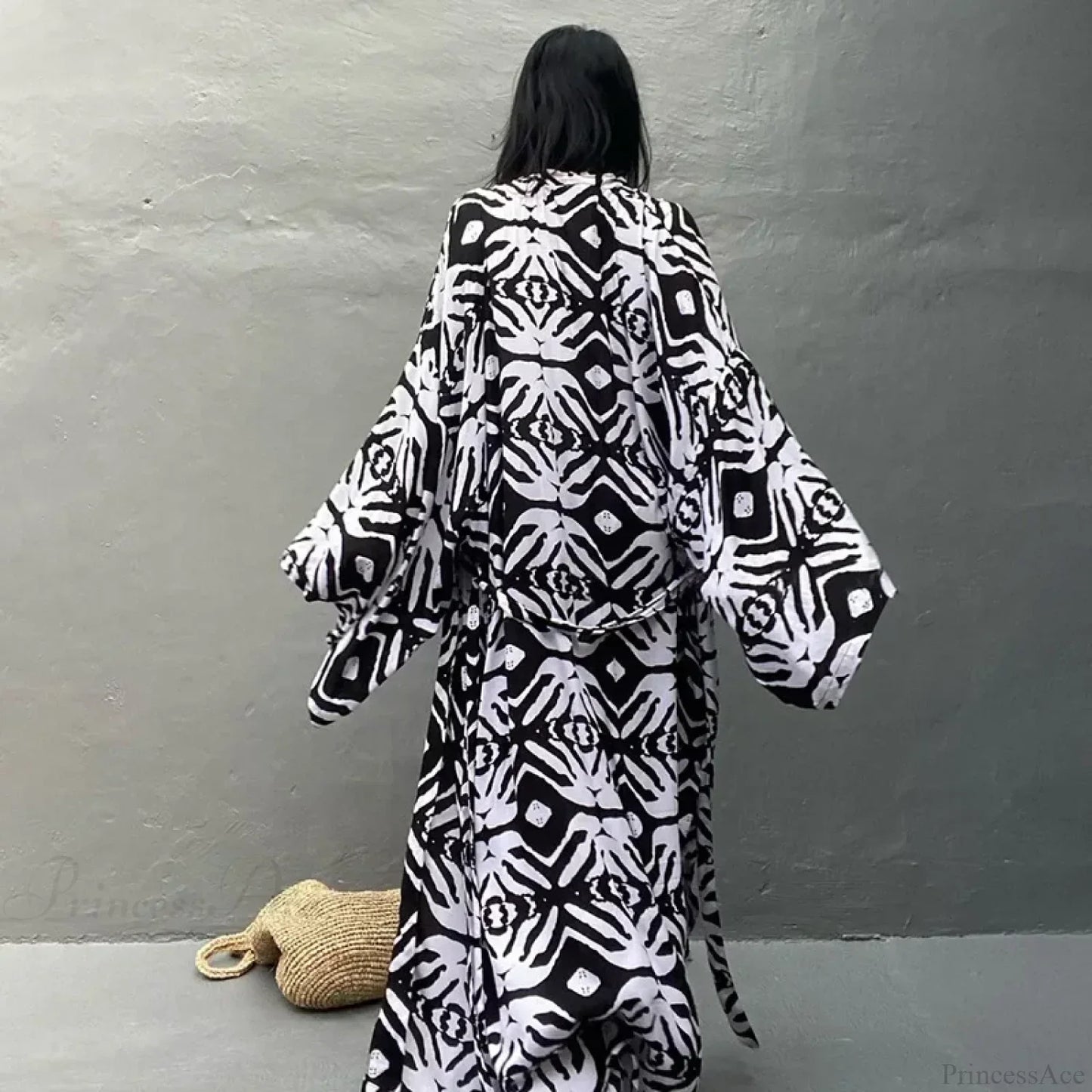 Cotton Rayon Printed Self Belted Maxi Boho Cover up