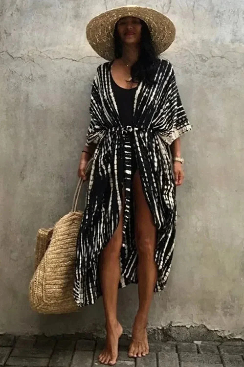 Cotton Rayon Tie-Dye Stripes Boho Kimono Cover up