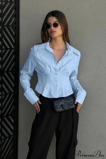 Cotton Ruched Waist Collared Blouse