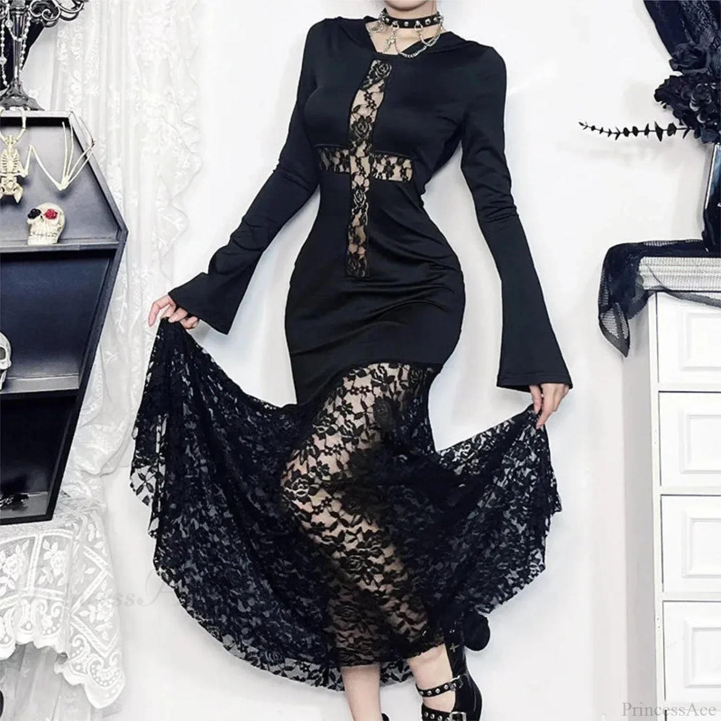 Covered Cross Empty Lace Full Dress
