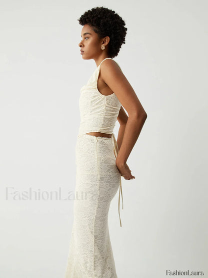 Cream Floral Lace Tie Modern Back Crop Corset Top