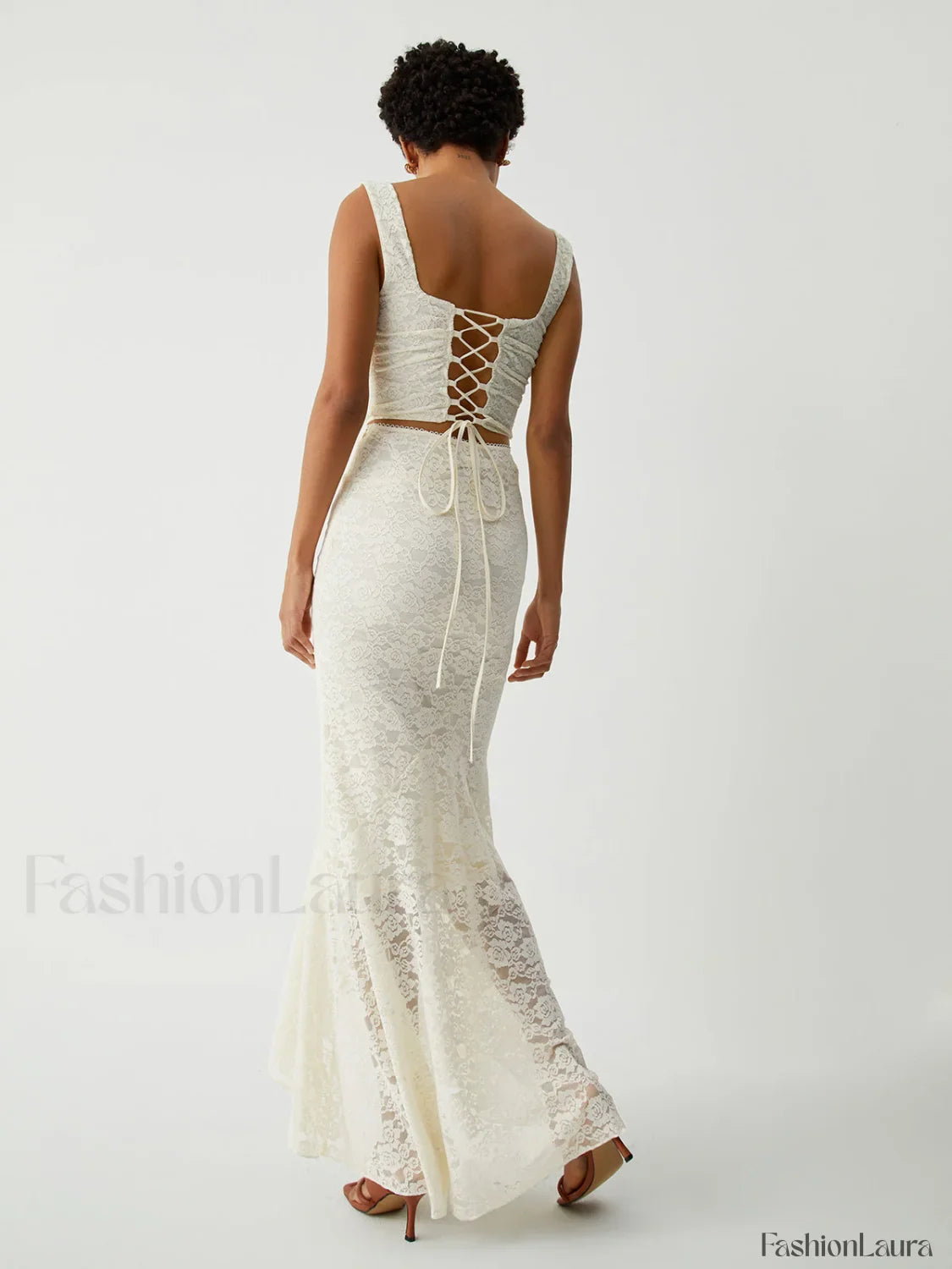Cream Floral Lace Tie Modern Back Crop Corset Top