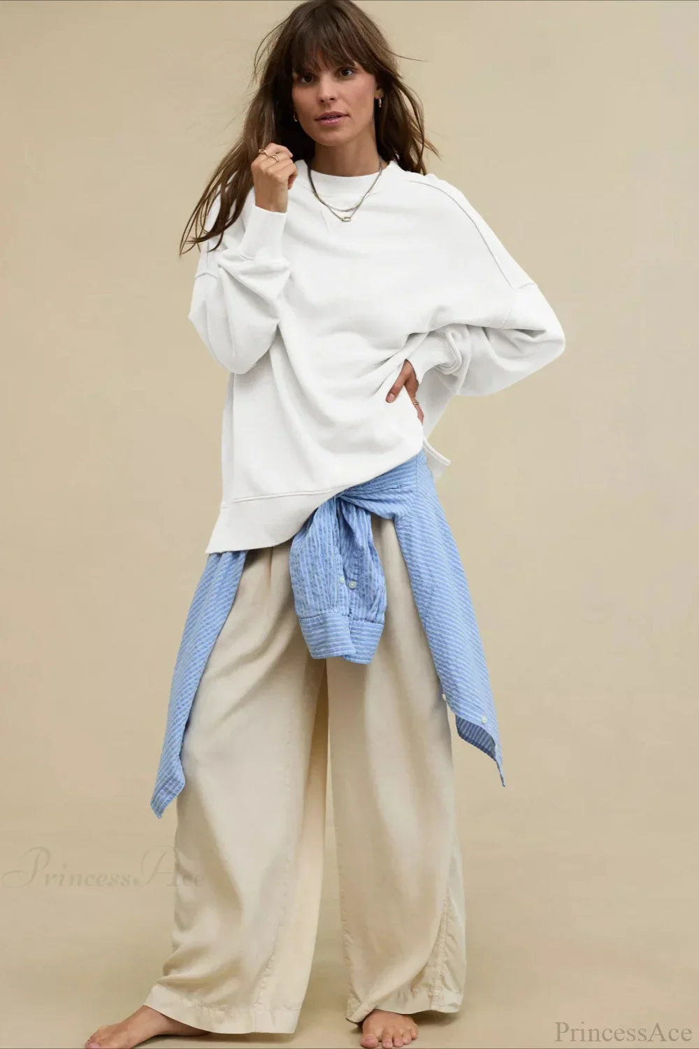 Crew Neck Solid Minimalist Relaxed Sweatshirt