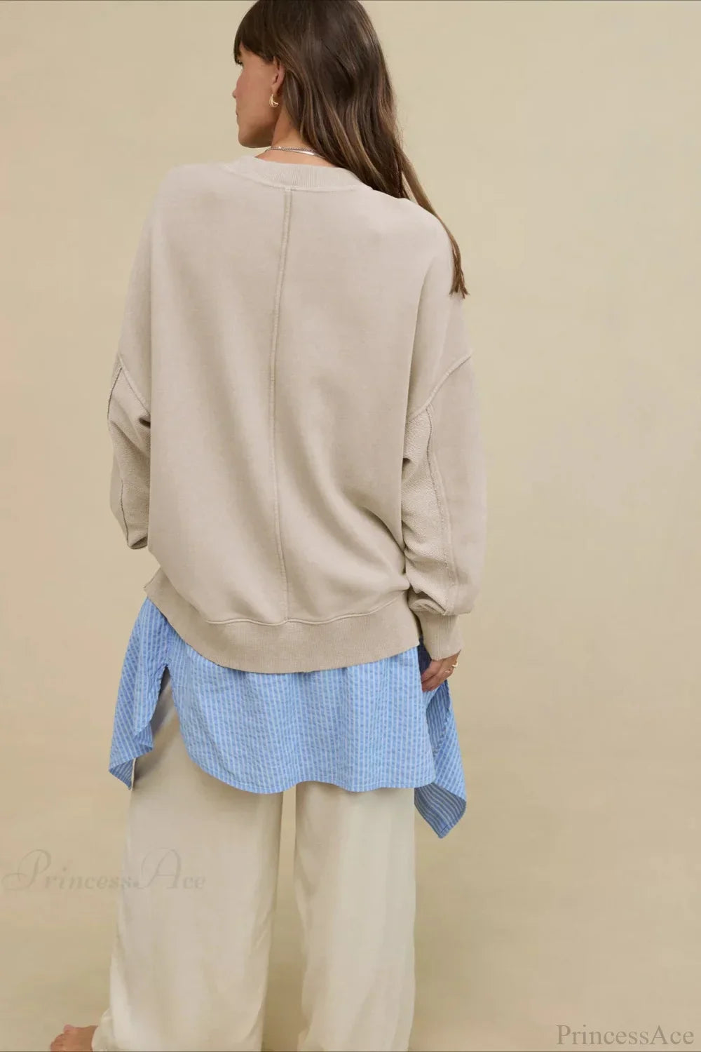 Crew Neck Solid Minimalist Relaxed Sweatshirt