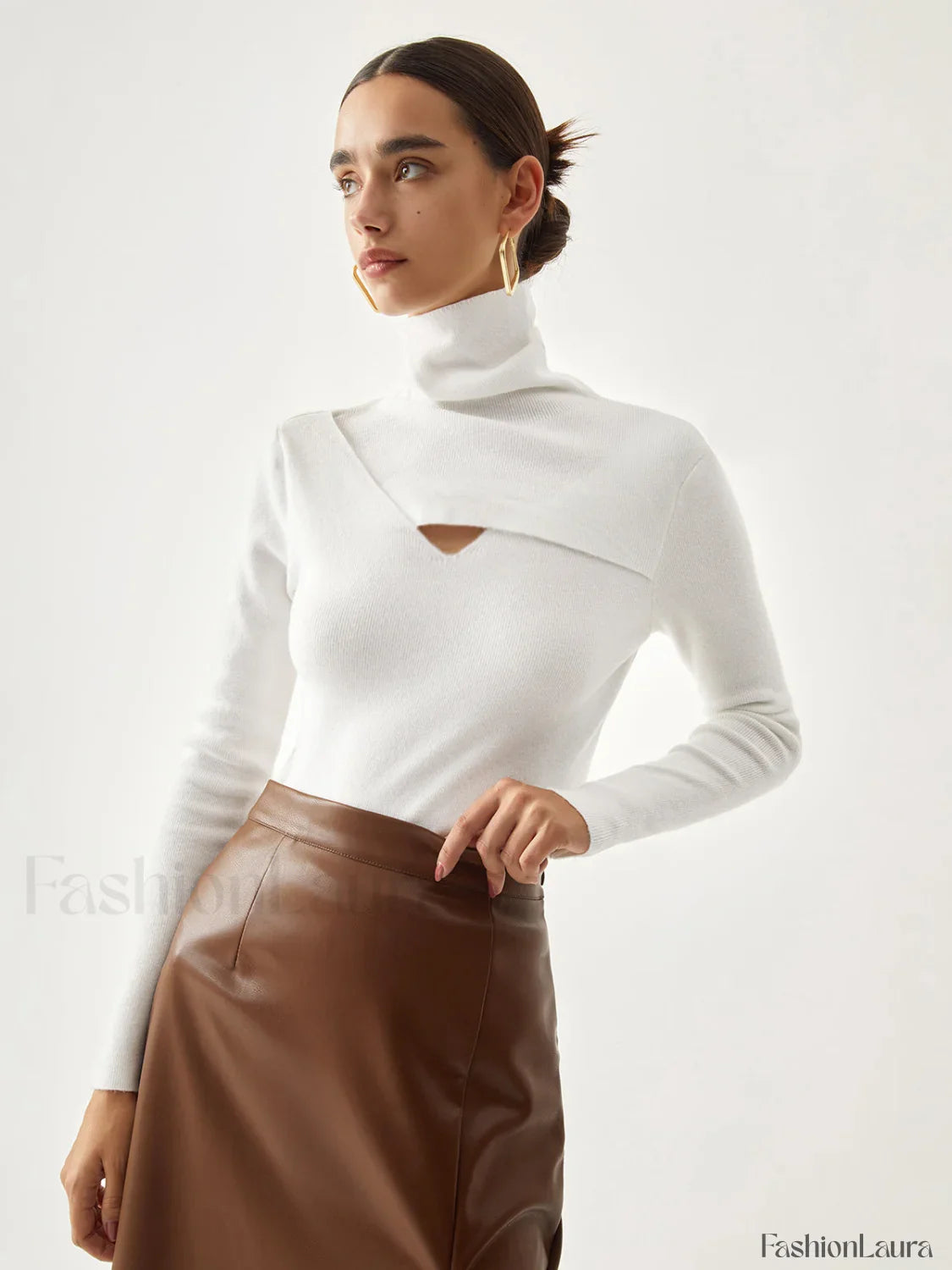 Criss Cross Turtleneck Trendy Long Sleeve Knit Top