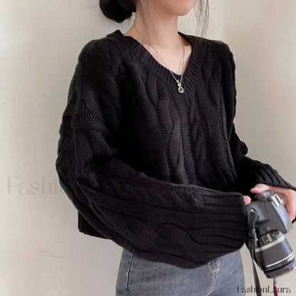 Cropped Brown Cable Knit Sweater