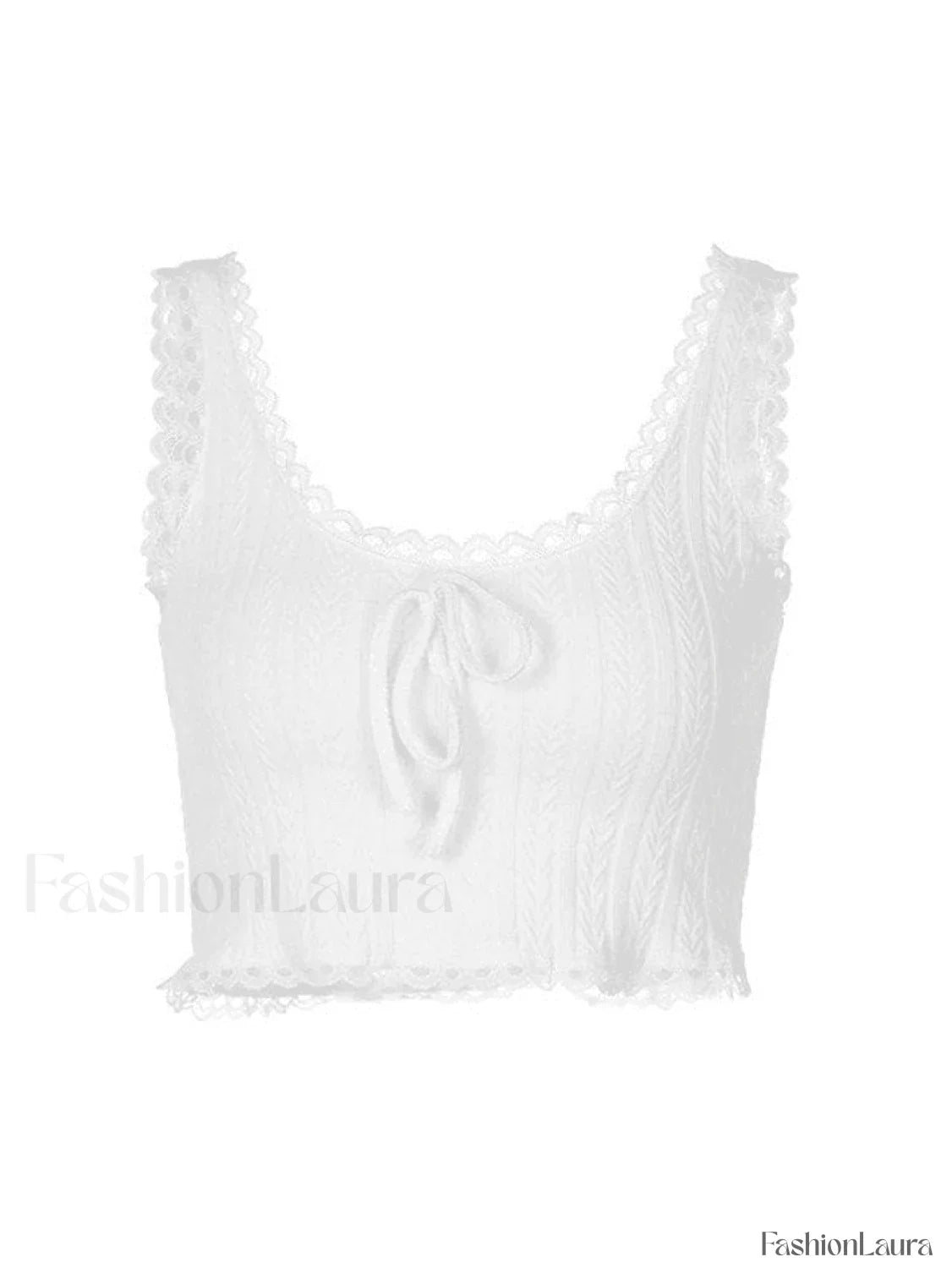 Cropped Lace Trim White Tank Top
