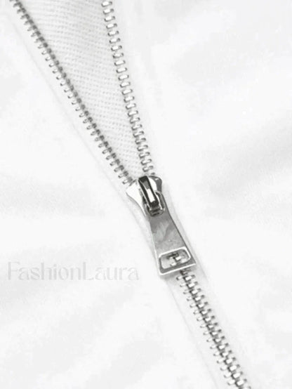 Cropped White Zip-Up Hoodie