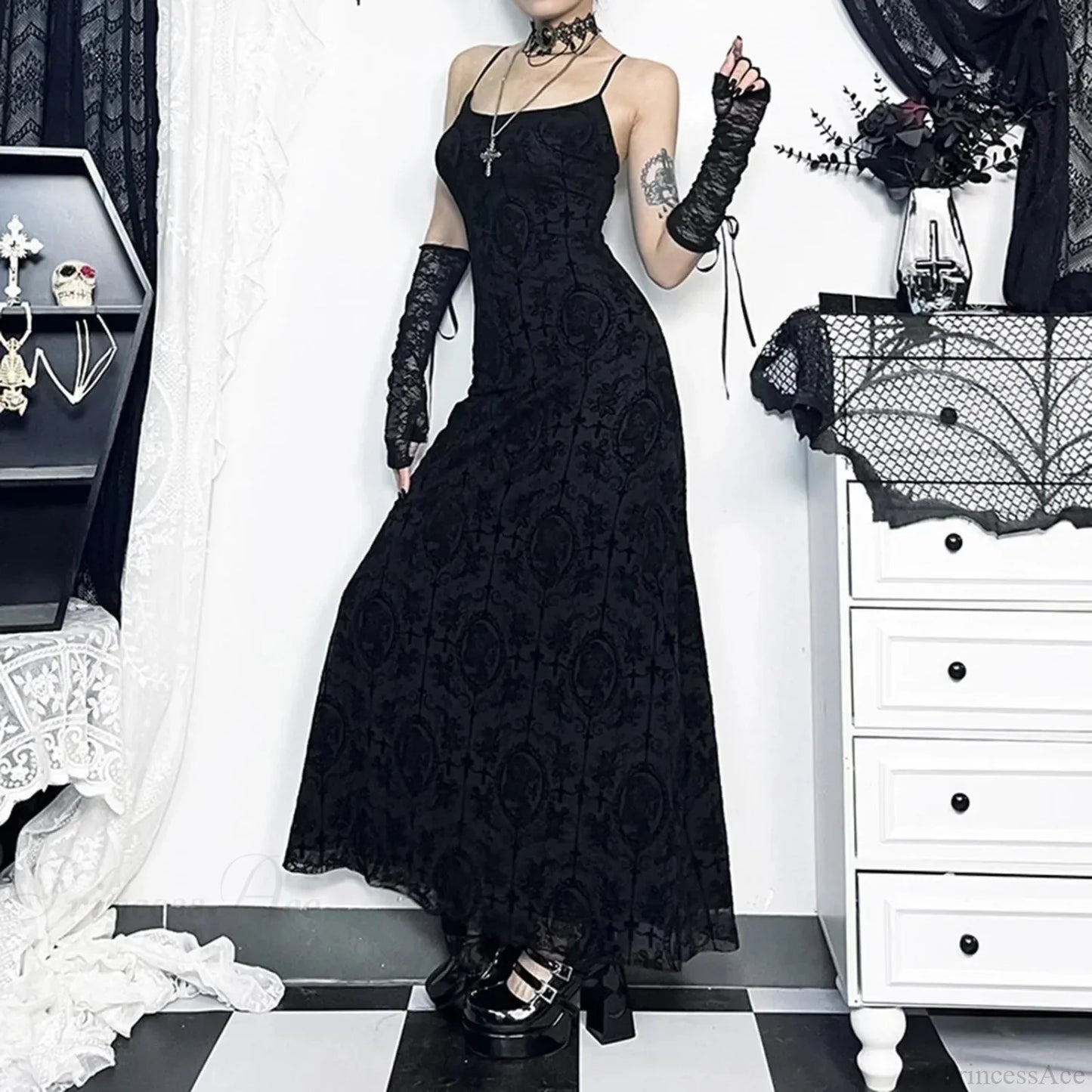 Cross Grouping Net Celebration Maxi Dress