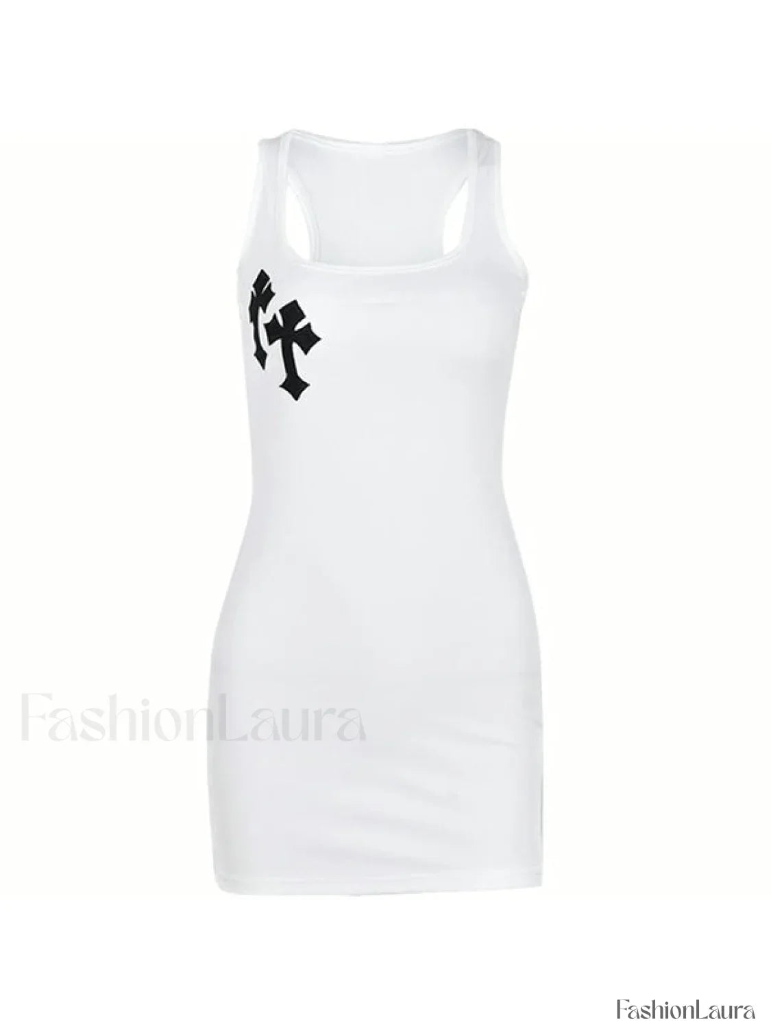 Cross Patch Ribbed Tank Mini Dress