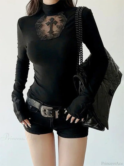 Cross Turtleneck Knit Top