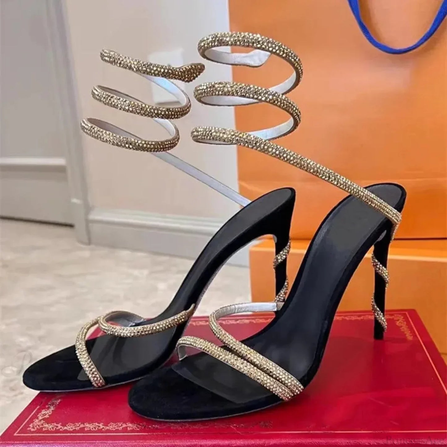 Crystal Gothic Serpent Coiled Sandals Stiletto Tall Heel