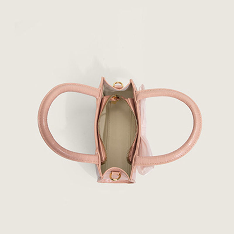 Animal Pattern Faux Leather Crossbody Bag with Bow Detail - Pink