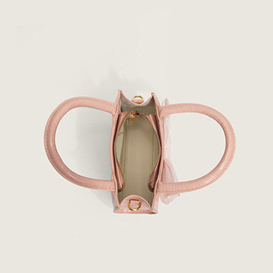 Animal Pattern Faux Leather Crossbody Bag with Bow Detail - Pink