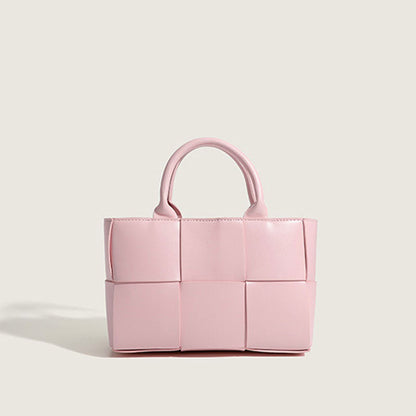 Solid Color Intrecciato Vegan Leather Tote Bag - Pink