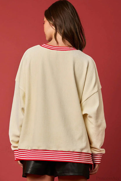 Cute Xmas Print Crew Neck Long Sleeve Pullover Sweater