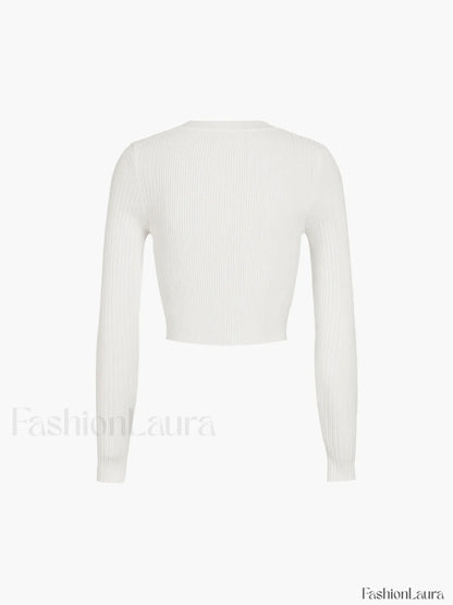 Cutout Split Beads Detail Ribbed Knit Top