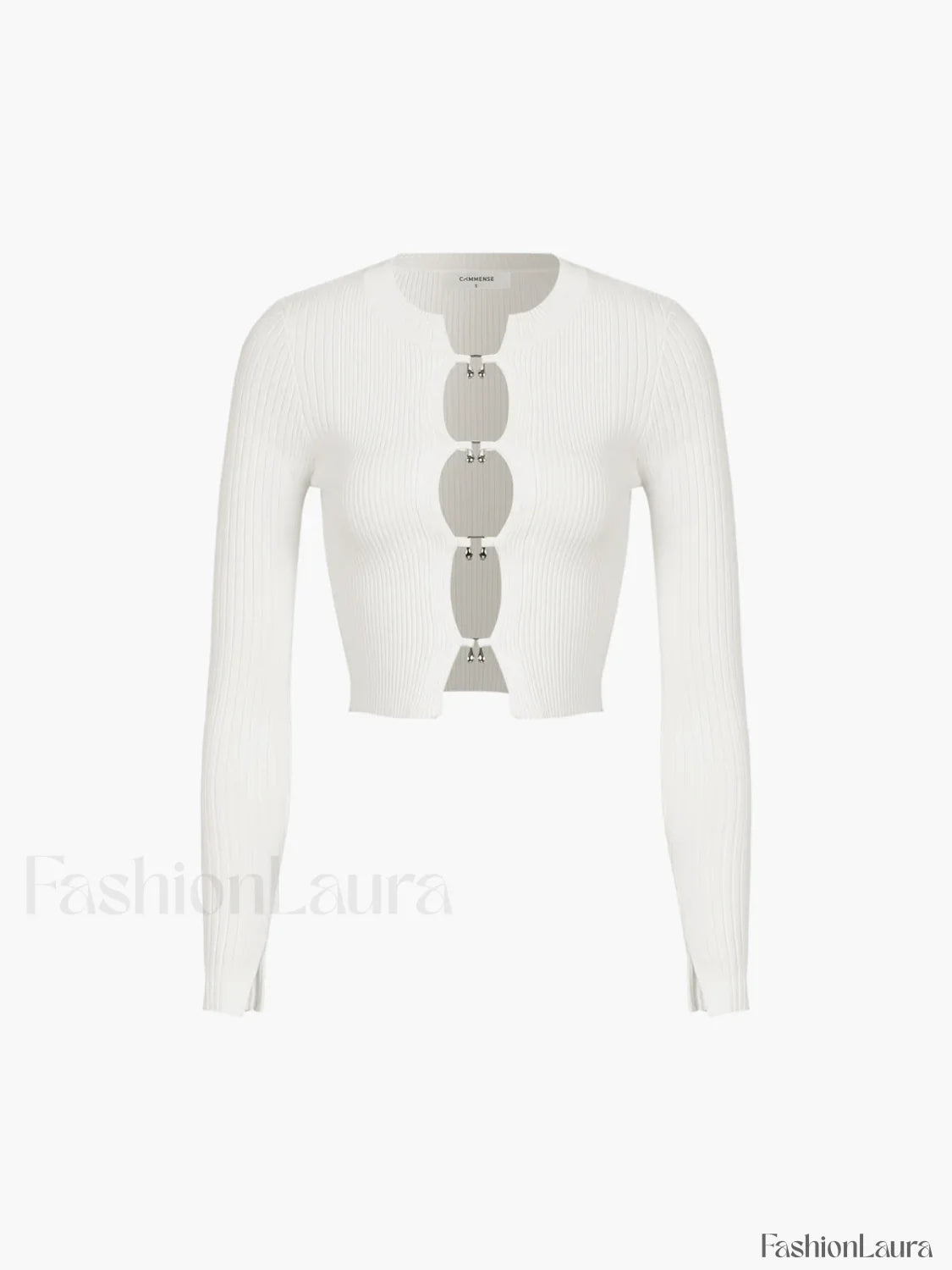 Cutout Split Beads Trendy Detail Ribbed Knit Top