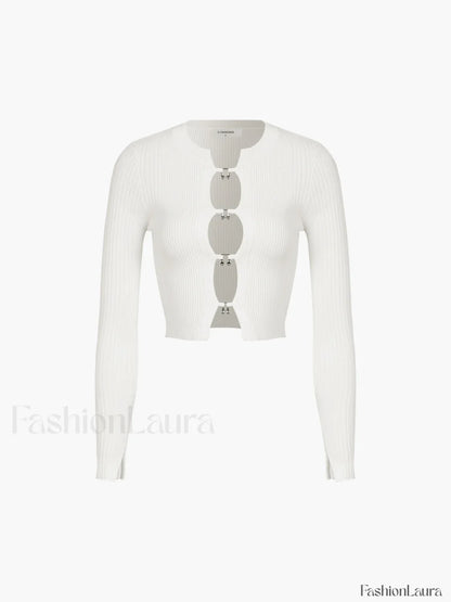 Cutout Split Beads Trendy Detail Ribbed Knit Top