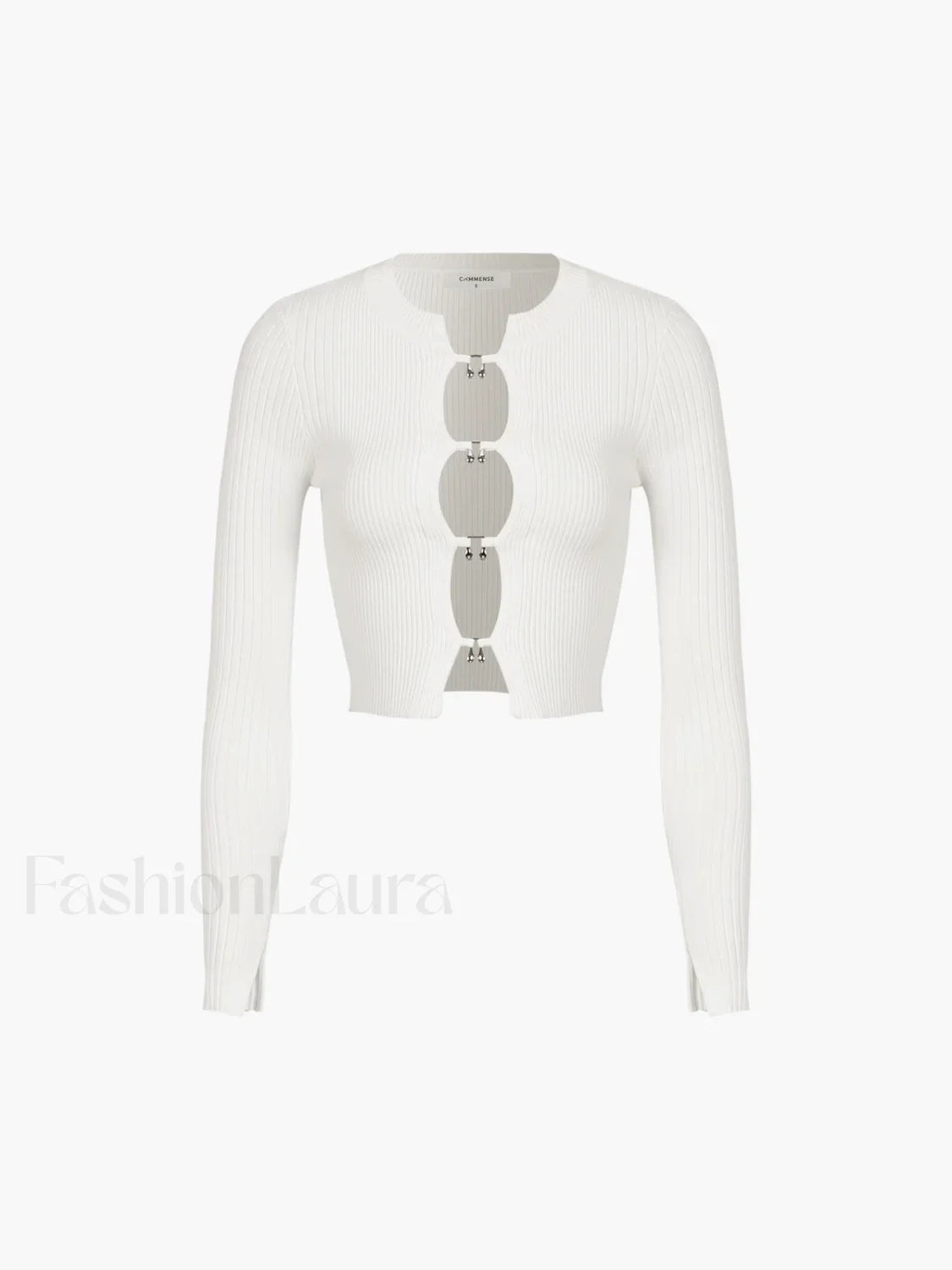 Cutout Split Beads Trendy Detail Ribbed Knit Top