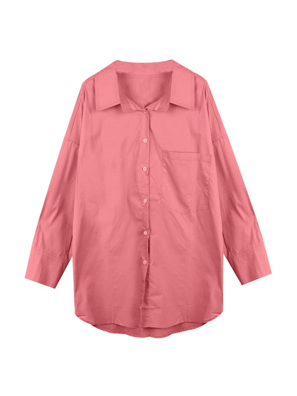 Solid Color Versatile Loose Long Sleeve Blouse