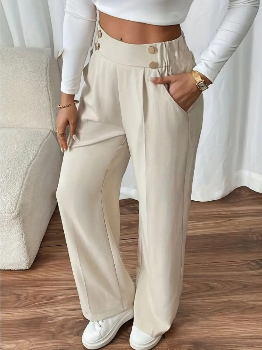 Casual High-waisted  Loose Straight leg Pocket Pants