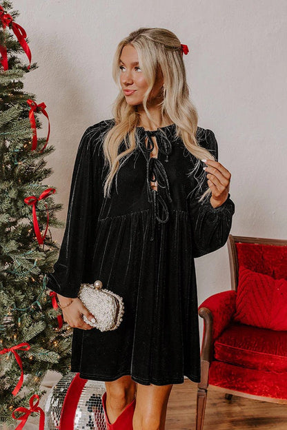 Velvet Loose Cutout Tie Waist Mini Dress