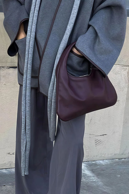 Chic Leather Pieced Two-tone Belted Coat