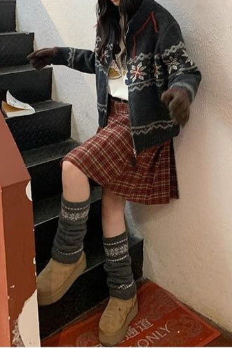 Plaid Wool Pleated Skirt