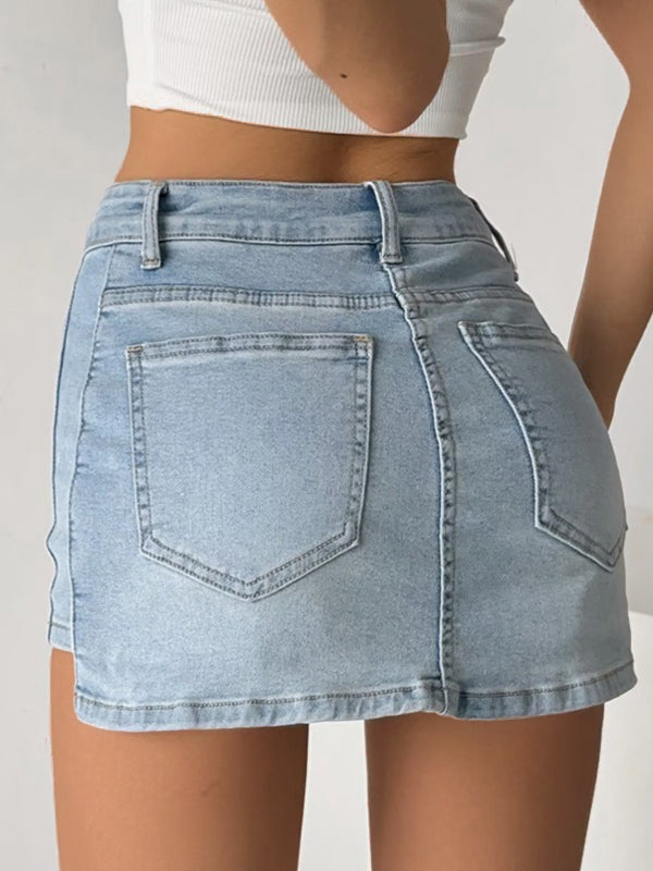 High Waist Stretchy Wrap Hip Denim Shorts