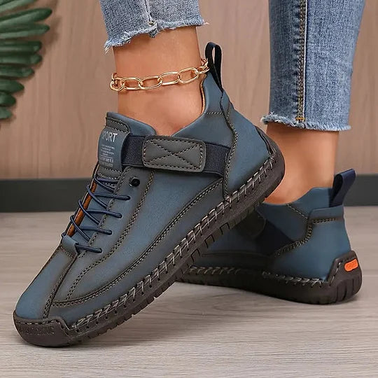 Women's Leather Lace-Up Sneakers – Comfortable Supportive Walking Shoes
