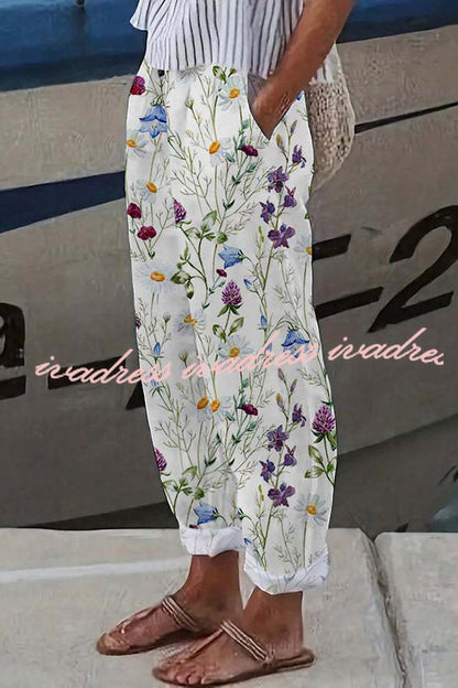 Casual Unique Printed Button Pocket Pants