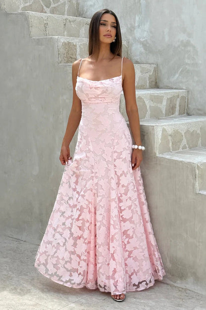 Jacquard Cami Backless Maxi Lace Dress
