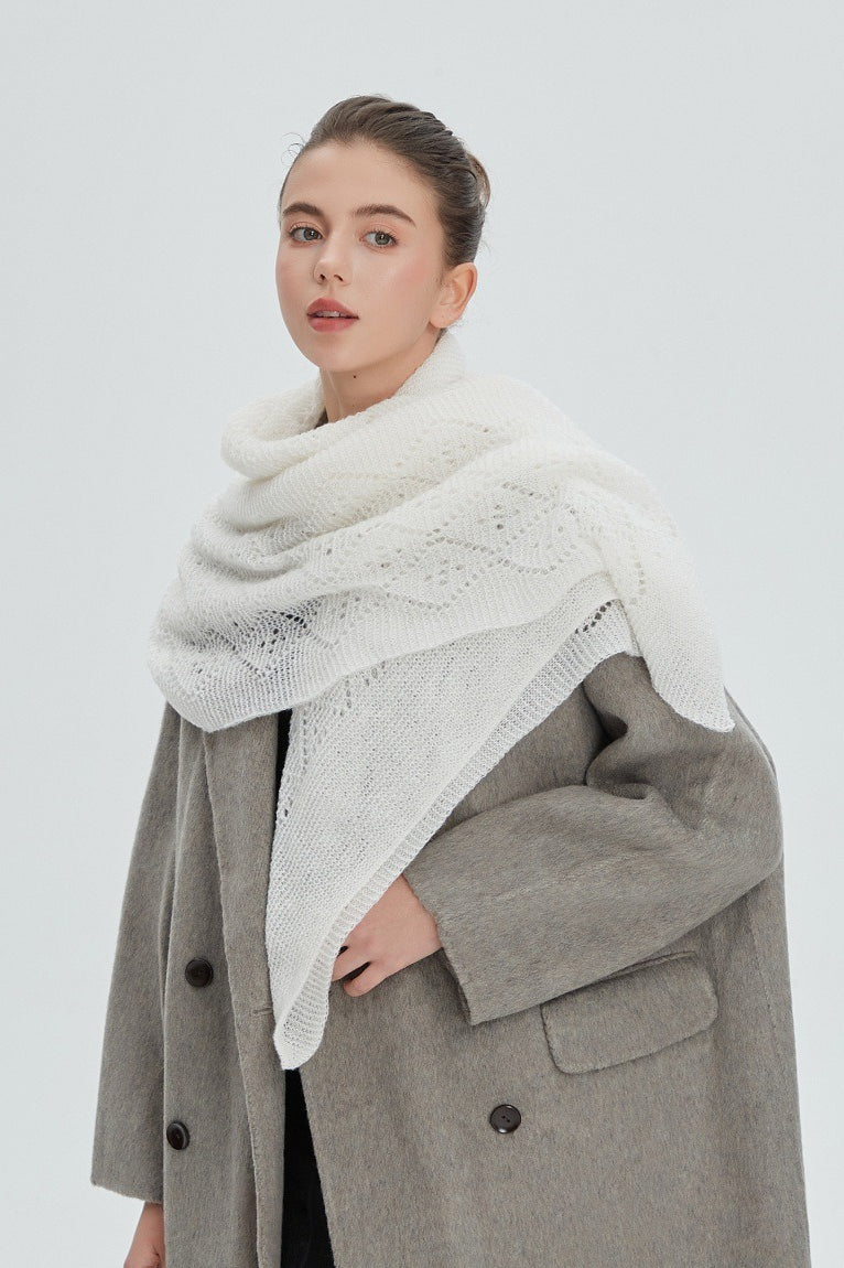 Solid Color Lace Knit Square Scarf