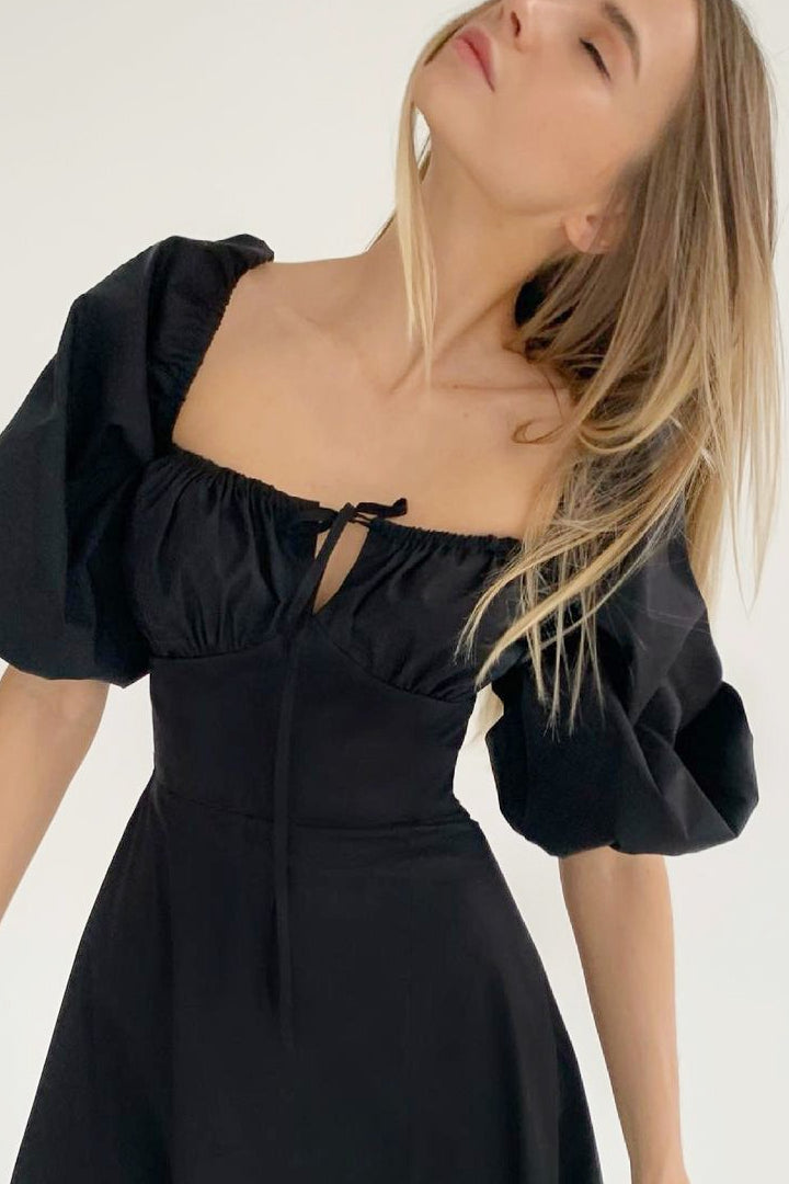 Off Shoulder Puff Sleeve Sweetheart Neck Gathered Bodice Mini Dress