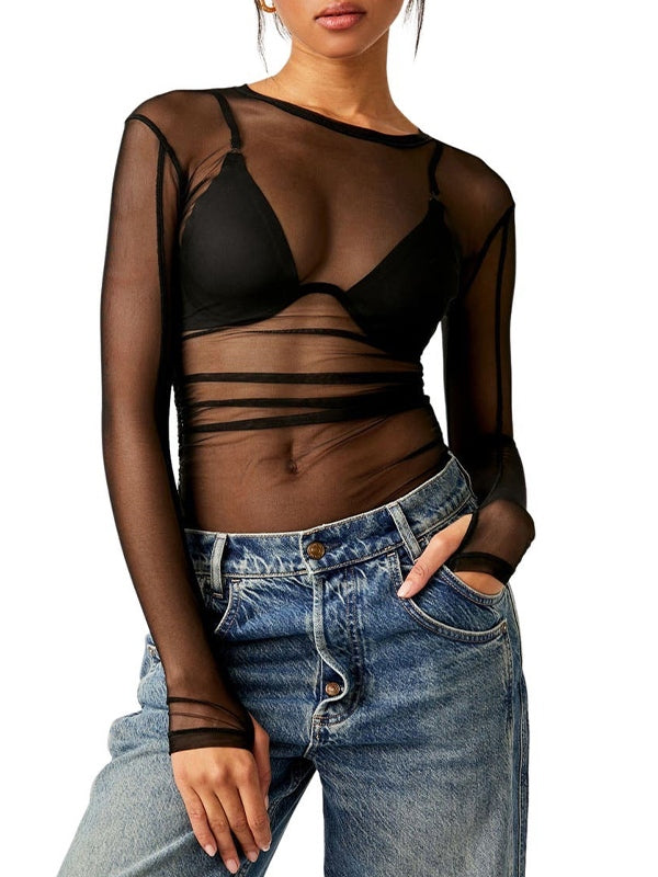 Transparent Mesh Long Sleeve Tee