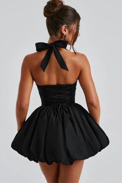 Halter Bow Back Corset Basque Waist Bubble Hem Mini Dress