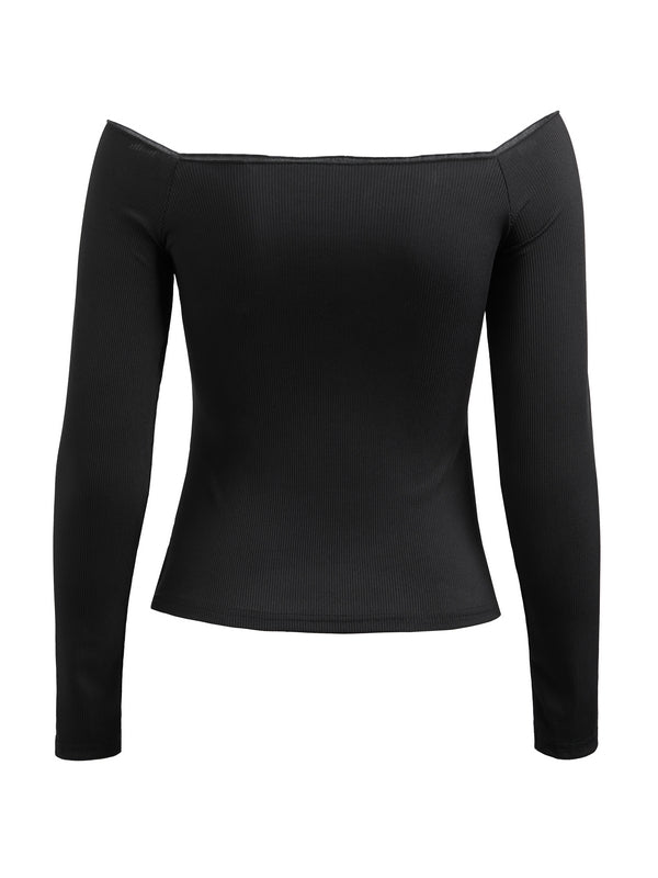Spider Print Off Shoulder Slim Long Sleeve Tee