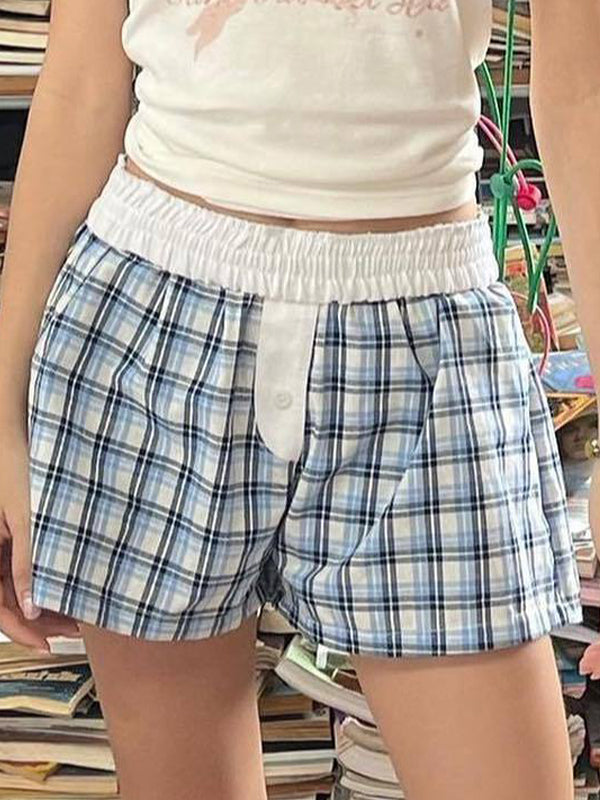 Vintage Plaid Print Shorts