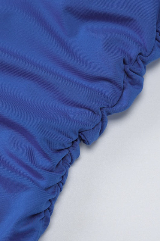 Ruched Halter Plunging V-Neck Ruched Waist Mermaid Maxi Gown