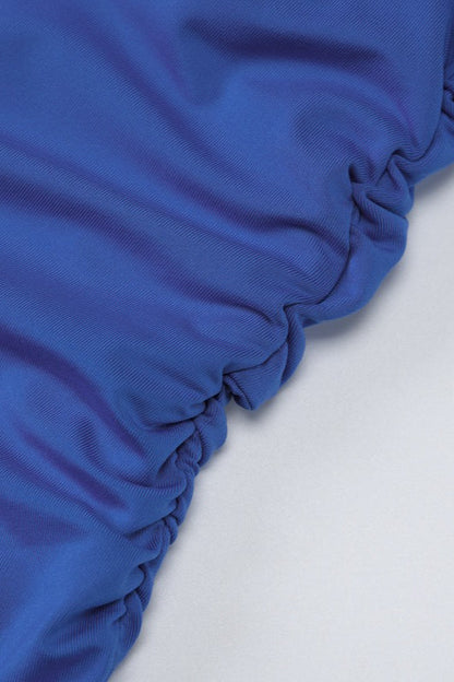 Ruched Halter Plunging V-Neck Ruched Waist Mermaid Maxi Gown