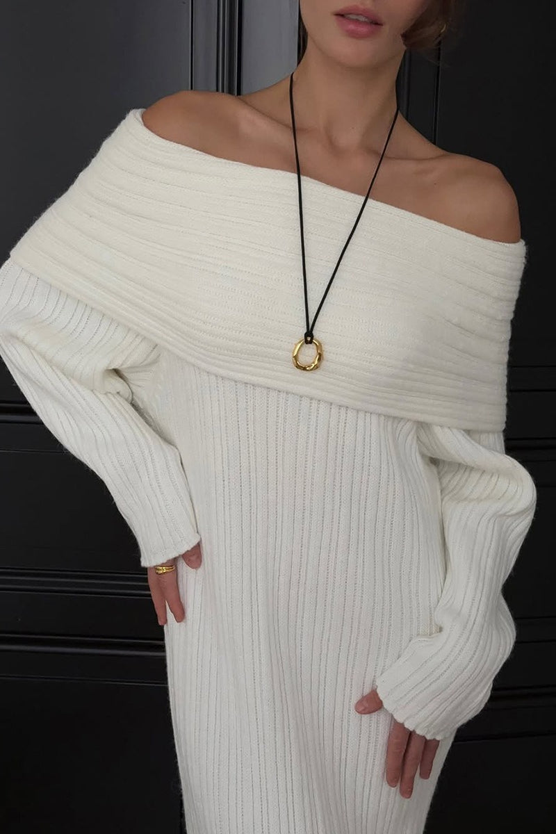 | Solid Off Shoulder Bodycon Knit Maxi Dress