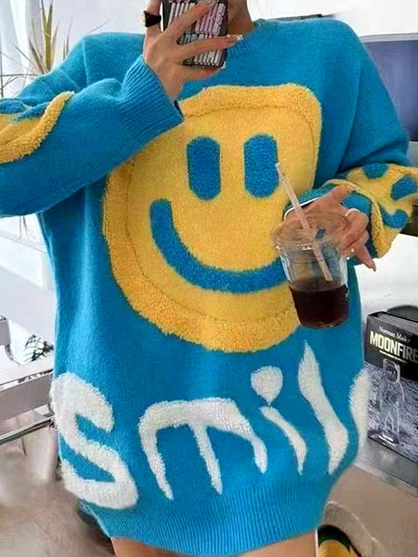 Smile Print Thicken Loose Sweater