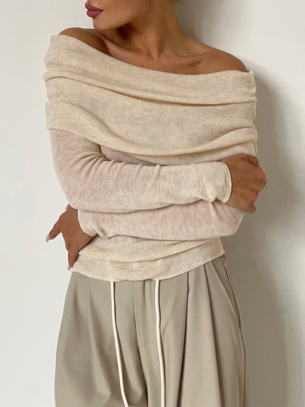 Solid Off Shoulder Slim Sweater