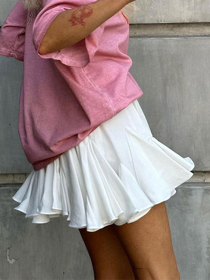 Patchwork ruffled mini pleated skirt