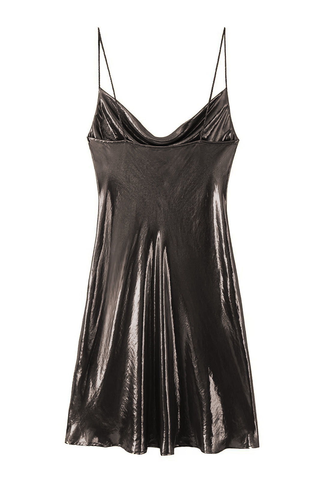 Cowl Neck Spaghetti Strap Metallic Satin Slip Mini Dress