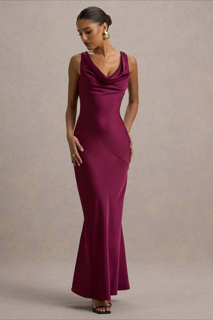 | Satin Bodycon Backless Maxi Dress
